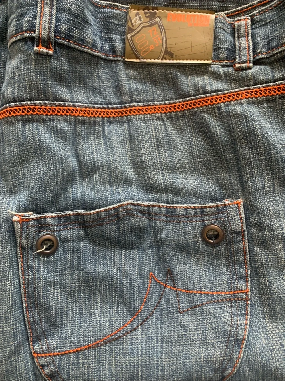 Revolution Men’s Baggy Skater Jean Shorts with Orange Stitching